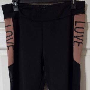 3X Black and Pink Athletic Leggings Sheer Panel Down Outside Leggings